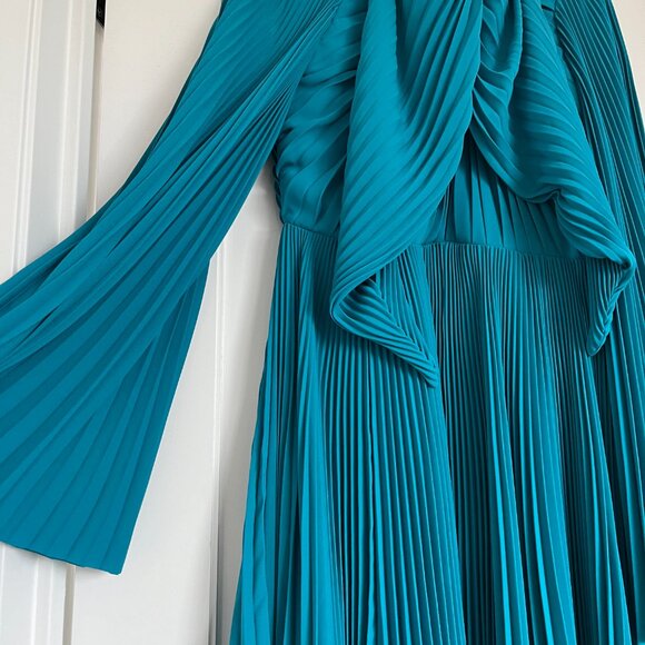 NWT Balenciaga Plisse Crepe Midi Dress Petrol Blue Pleated Asymmetric Flared - Picture 5 of 14